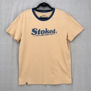 Dutch Bros Coffee Adult XL Ringer Tee Stoked Short Sleeve Cotton Cream Blue